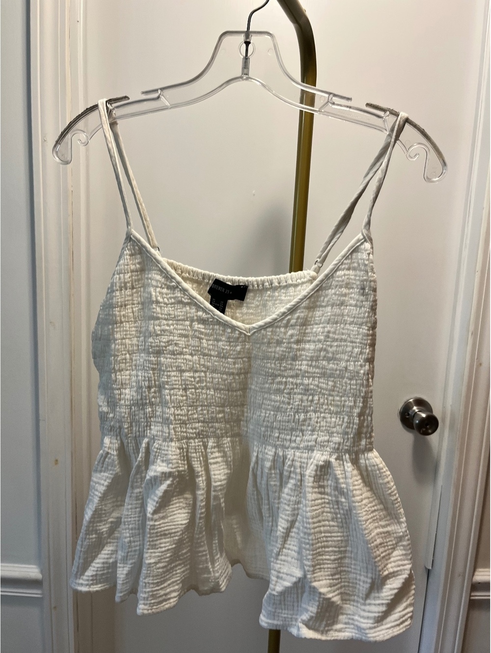 Forever 21 2xl White Textured Peplum Cami Top - Flowy & Chic!